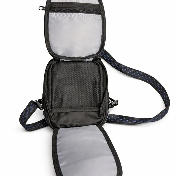 Samsonite Compact Crossbody Travel Bag – Black Nylon w/ Blue Stitch Strap - Picture 3 of 4